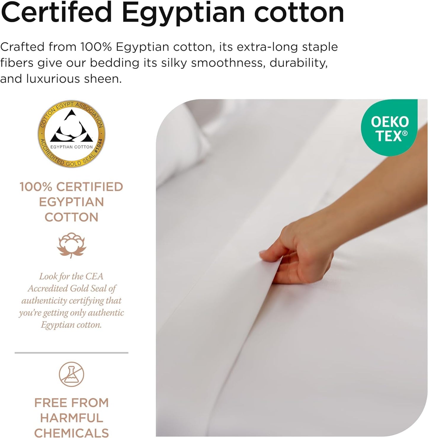 Egyptian Cotton Full Size Sheet Set | 100% Certified Egyptian Cotton Sheets for Full Size Bed | Full Bed Sheets Set 16" Deep Pocket | Soft Sateen 4-Piece Cooling Bedding Set | White