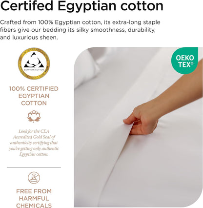 Egyptian Cotton Full Size Sheet Set | 100% Certified Egyptian Cotton Sheets for Full Size Bed | Full Bed Sheets Set 16" Deep Pocket | Soft Sateen 4-Piece Cooling Bedding Set | White