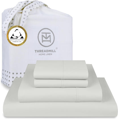 Egyptian Cotton Full Size Sheet Set | 100% Certified Egyptian Cotton Sheets for Full Size Bed | Full Bed Sheets Set 16" Deep Pocket | Soft Sateen 4-Piece Cooling Bedding Set | White